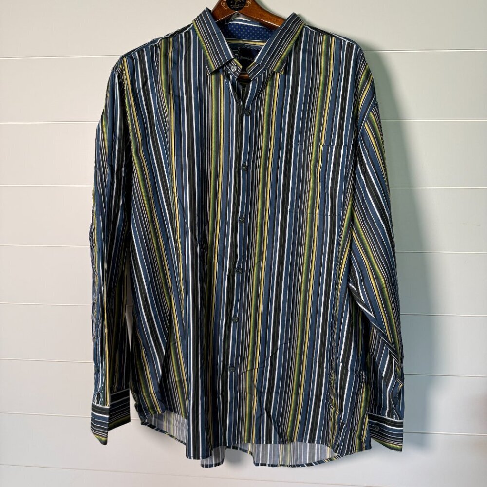 Tommy Bahama Stripe Long Sleeve Button Up Blue Green Black.. Sz 3XL ** NWT**
